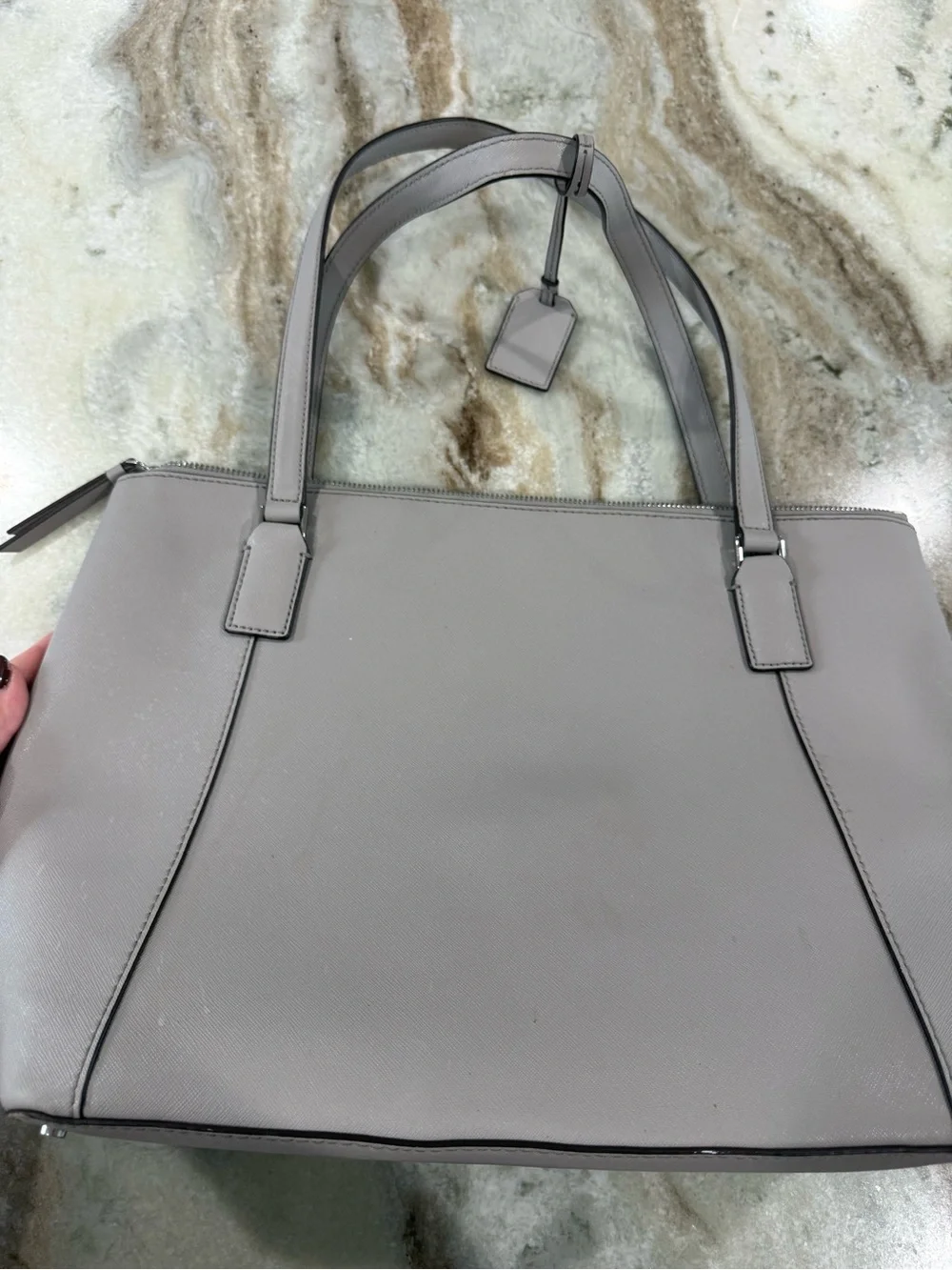 kate spade Light Gray Leather Tote with Front Zip Pocket